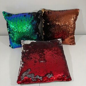 Set of 3 Reversible Mermaid Sequin decorative Throw Pillows